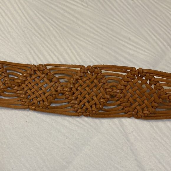 Bebe Natural Leather Woven Belt large Silver tone Buckle and some sparkles m/l - Picture 6 of 6